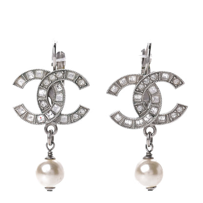 Chanel Baguette Crystal Pearl CC Drop Earrings Silver 1 of 4