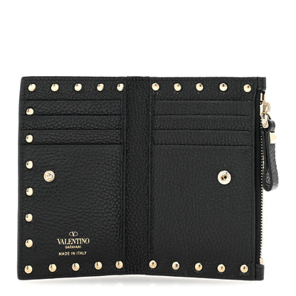 Valentino Garavani Pebbled Calfskin Rockstud Coin Case Card Holder Black 5 of 9