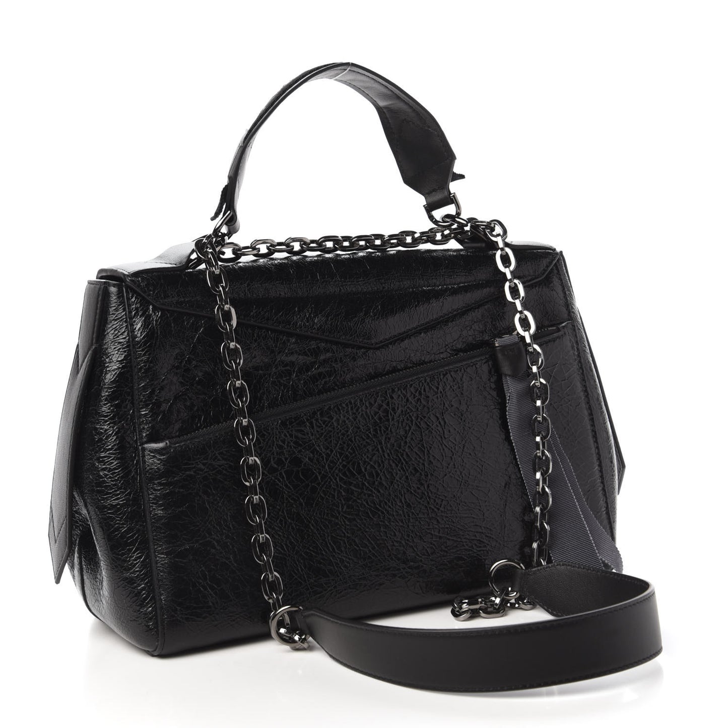 Creased Patent Calfskin Medium ID Flap Black