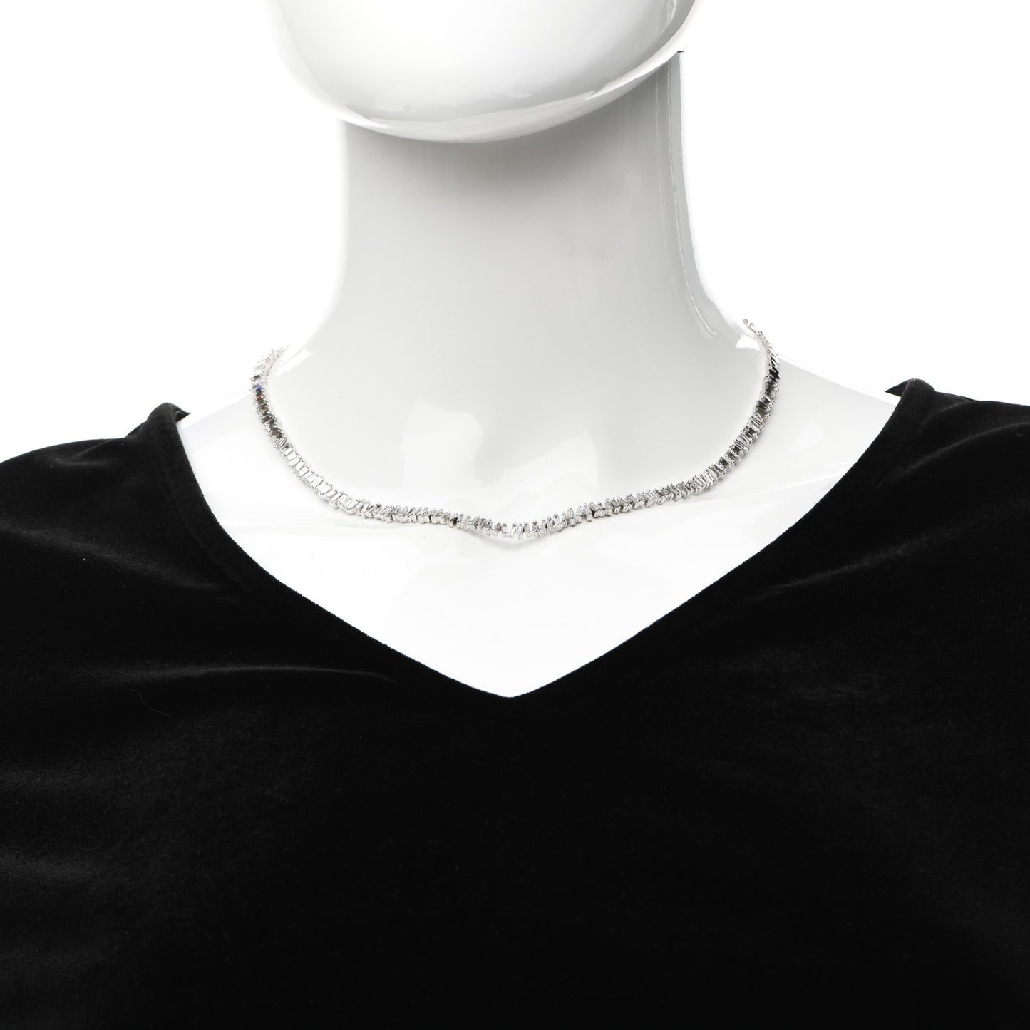 18K White Gold Diamond Classic Fireworks Tennis Necklace