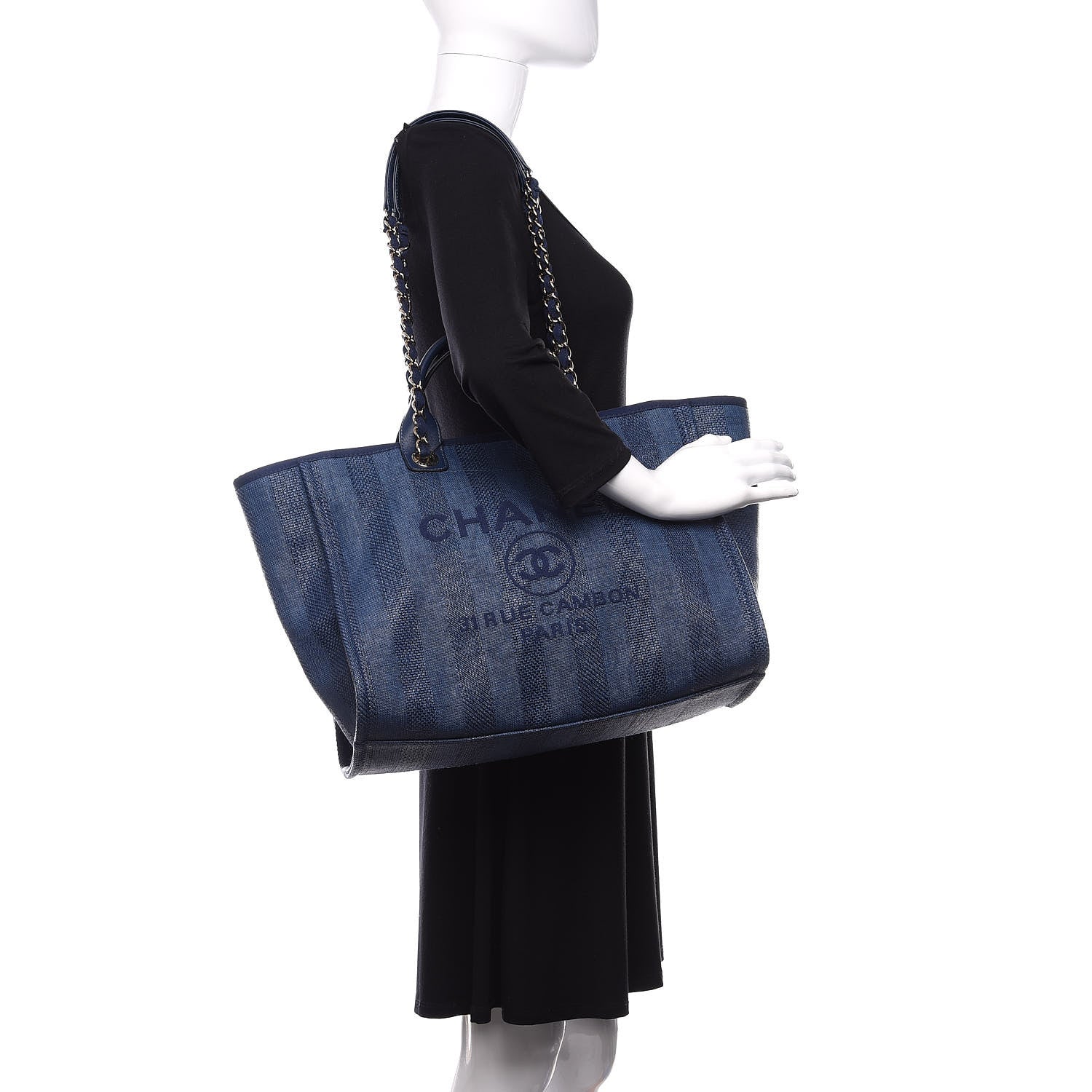 Chanel Mixed Fibers Striped Medium Deauville Tote Navy Blue 2 of 12