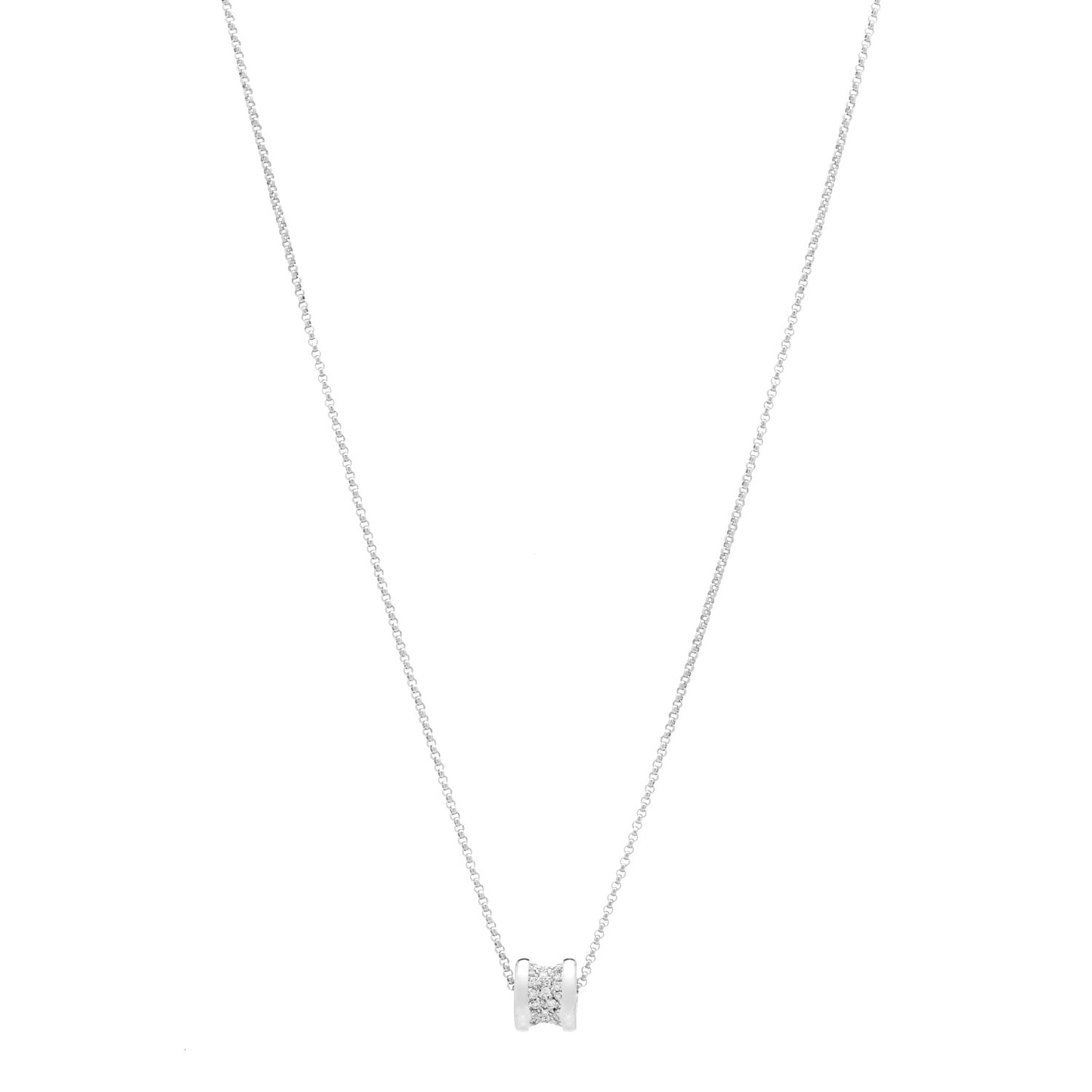 18K White Gold Diamond Small B.Zero1 Pave Pendant Necklace