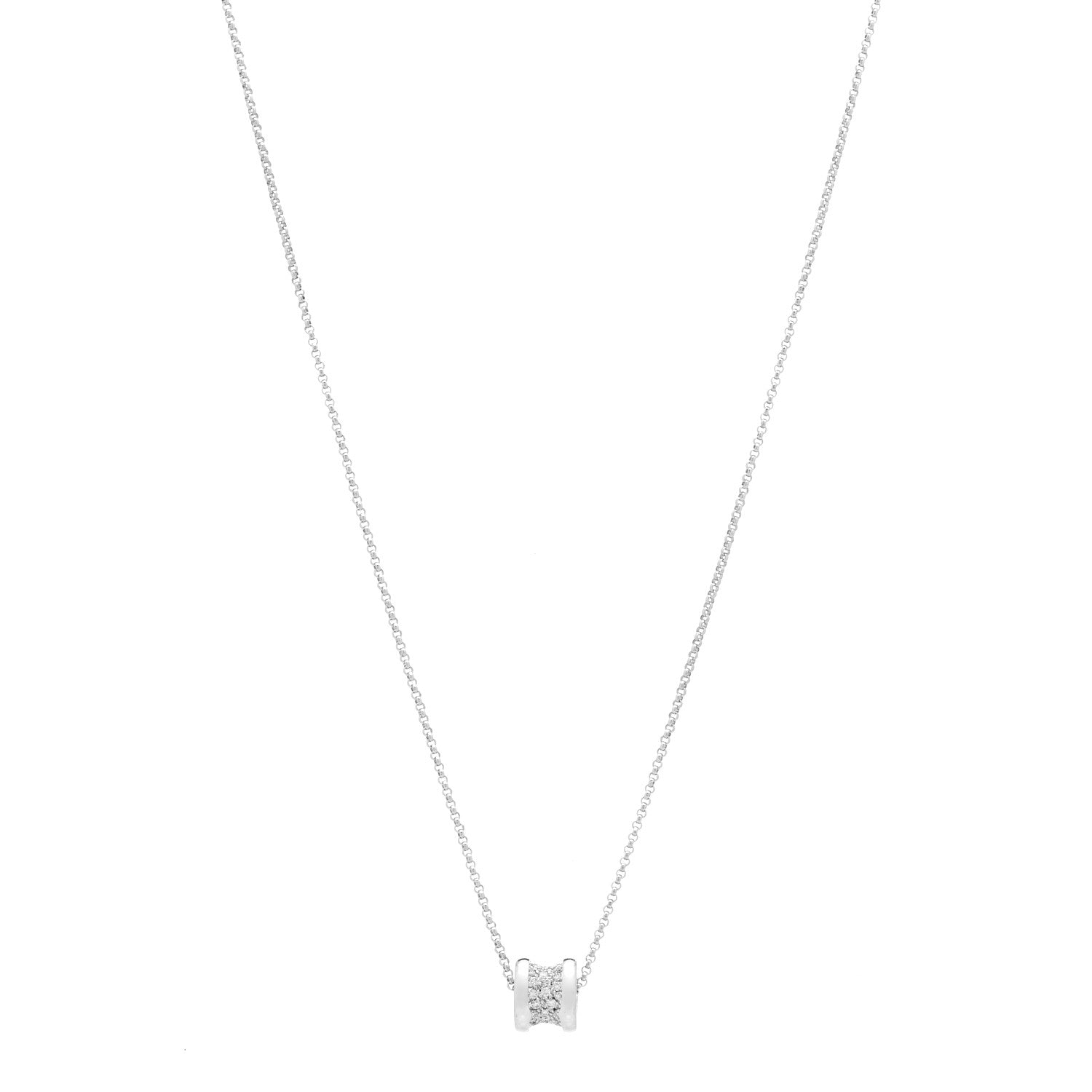 Bulgari 18K White Gold Diamond Small B.Zero1 Pave Pendant Necklace 1 of 4