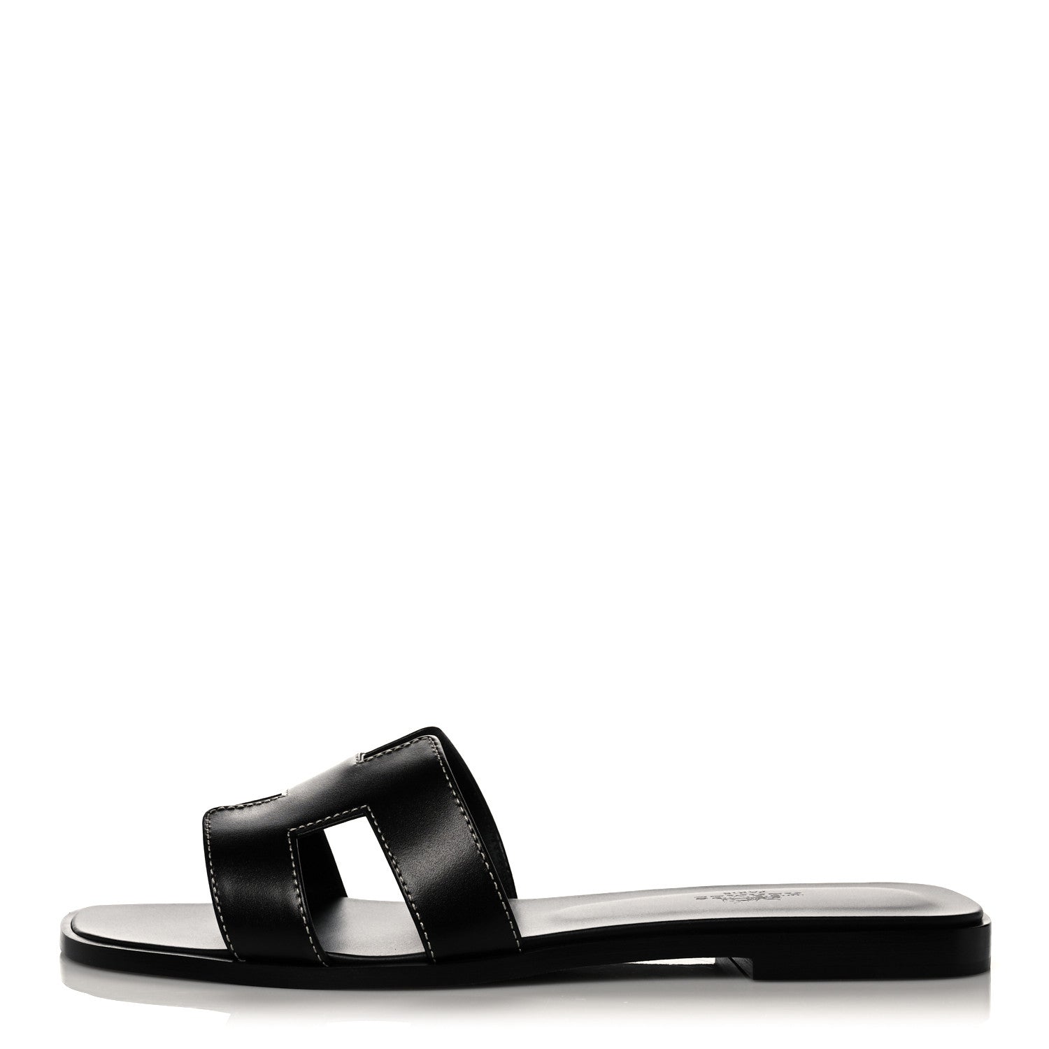 Hermes Box Calfskin Oran Sandals 38.5 Black 1 of 9