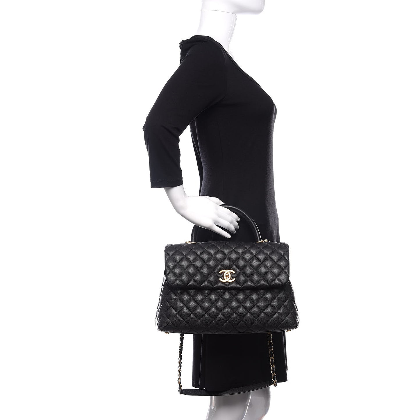 Caviar Quilted Medium Coco Handle Flap Black