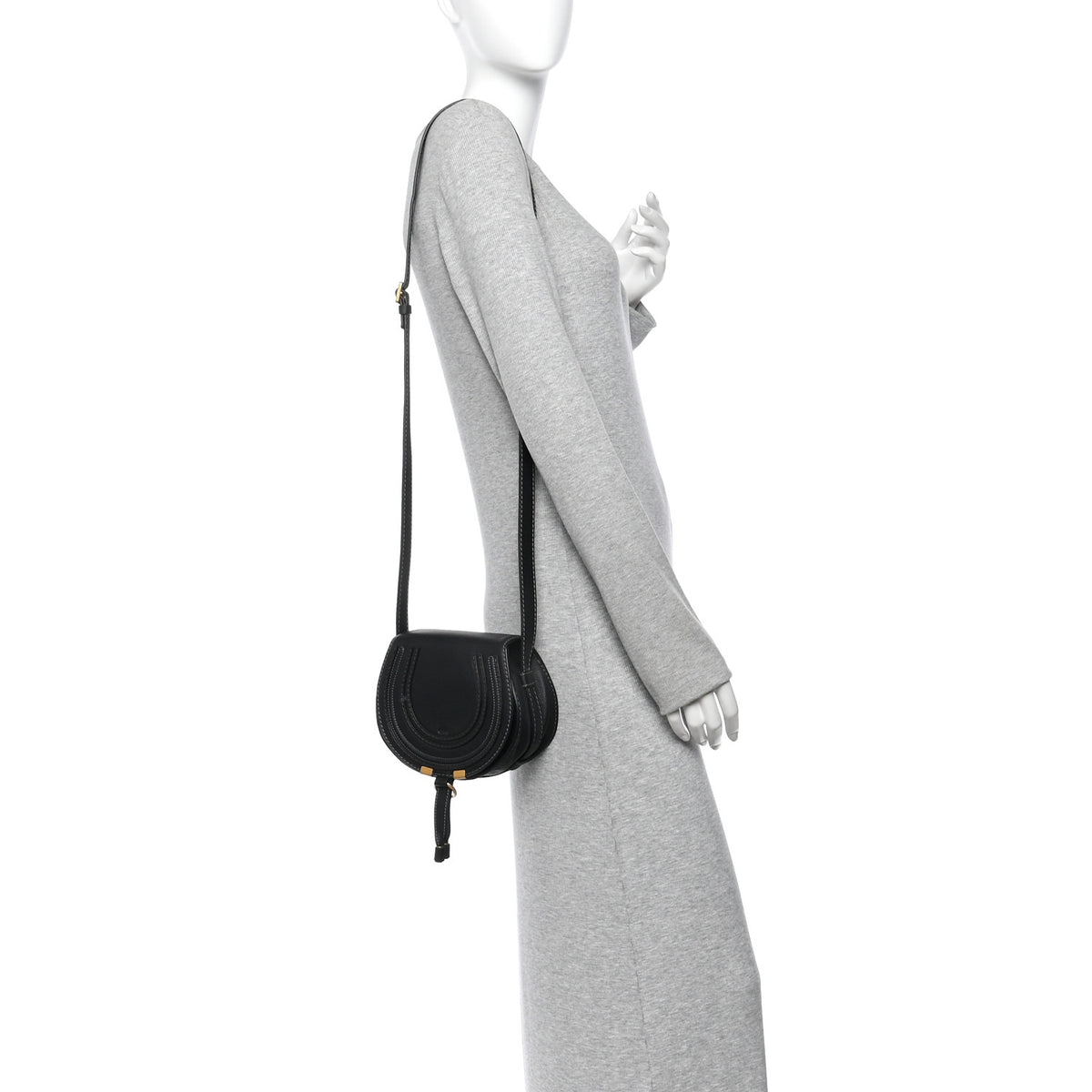 Calfskin Mini Marcie Round Crossbody Bag Black