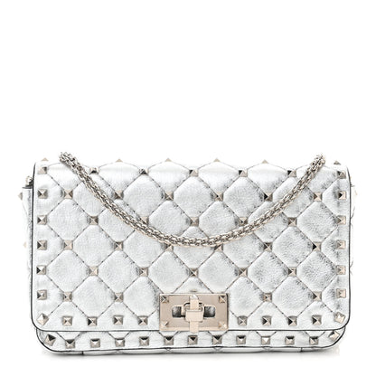 Valentino Garavani Metallic Nappa Rockstud Spike Shoulder Bag Silver 1 of 13