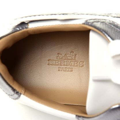 Hermes Calfskin Epsom Womens Velvet Sneakers 37 White Silver 9 of 12