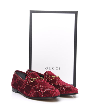 Gucci Velvet Malaga Kid GG Monogram Horsebit Womens Jordaan Loafers 37 Red Cipria Romantic Cerise 10 of 10