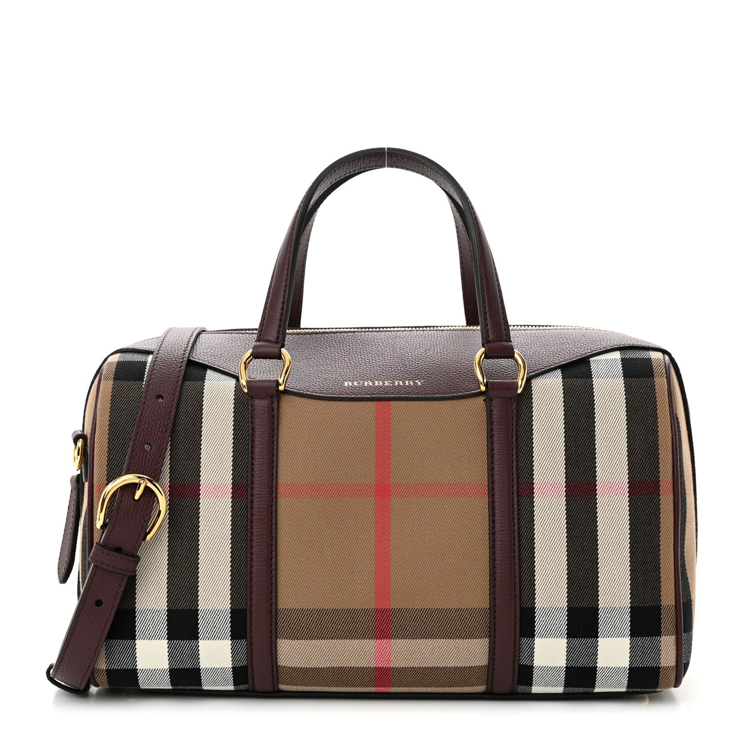 House Check Derby Calfskin Medium Alchester Bowling Bag Mahogany Red