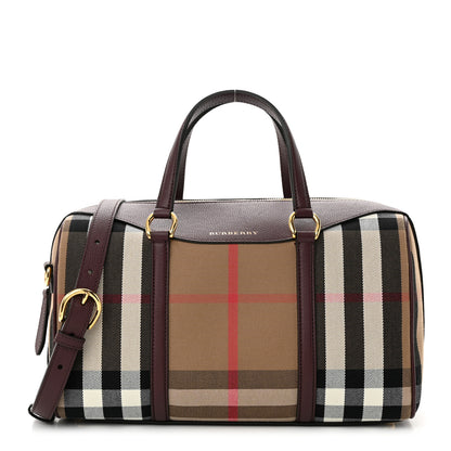 Burberry House Check Derby Calfskin Medium Alchester Bowling Bag Mahogany Red 1 of 14