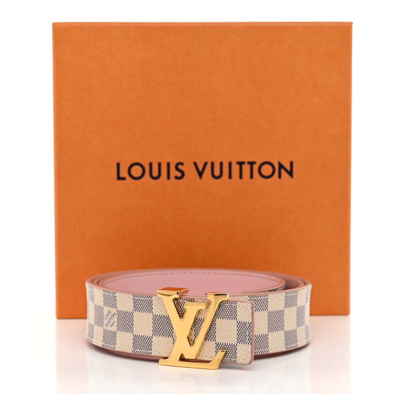 Louis Vuitton Damier Azur LV Initiales 32mm Belt 85 34 Rose Ballerine 7 of 7