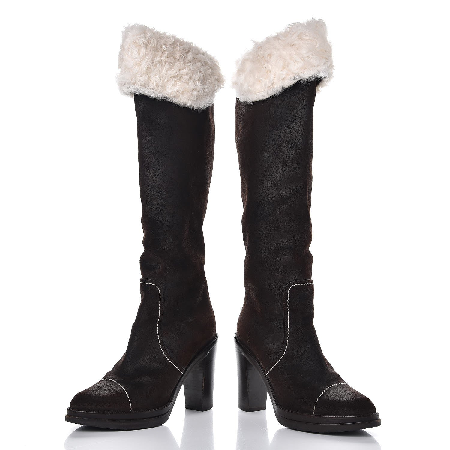 Louis Vuitton Shearling Suede Monogram Knee High Tall Boots 37 Brown 5 of 8