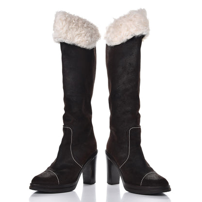 Louis Vuitton Shearling Suede Monogram Knee High Tall Boots 37 Brown 5 of 8