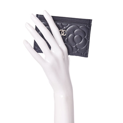 Chanel Goatskin Camellia Embossed Card Holder Dark Blue 2 of 9