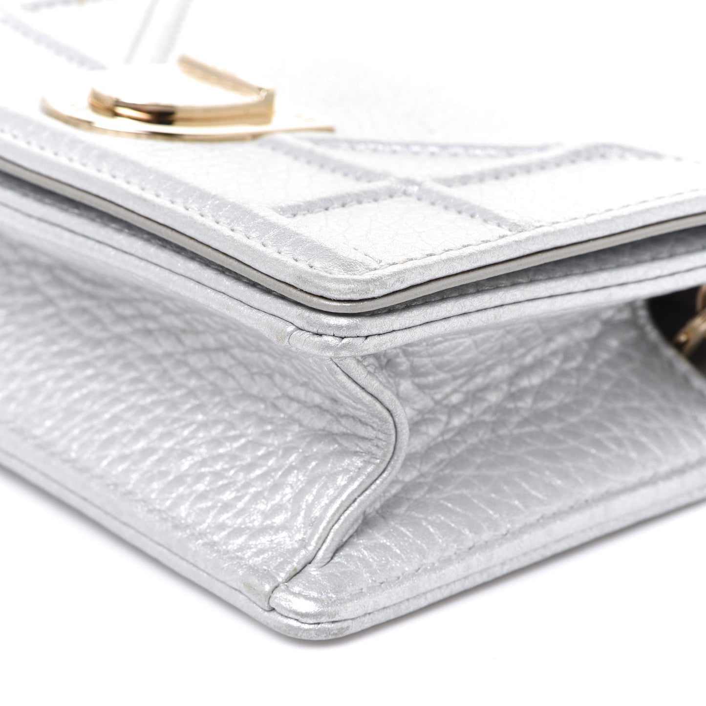 Metallic Grained Calfskin Baby Diorama Flap Bag Silver