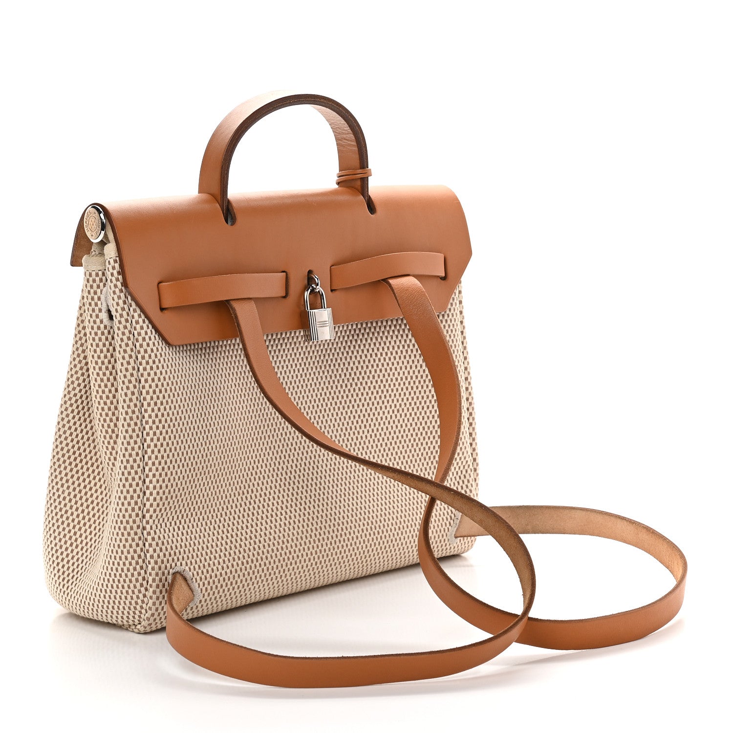 Hermes Toile Vache Calfskin Herbag 30 PM Backpack Natural 4 of 10