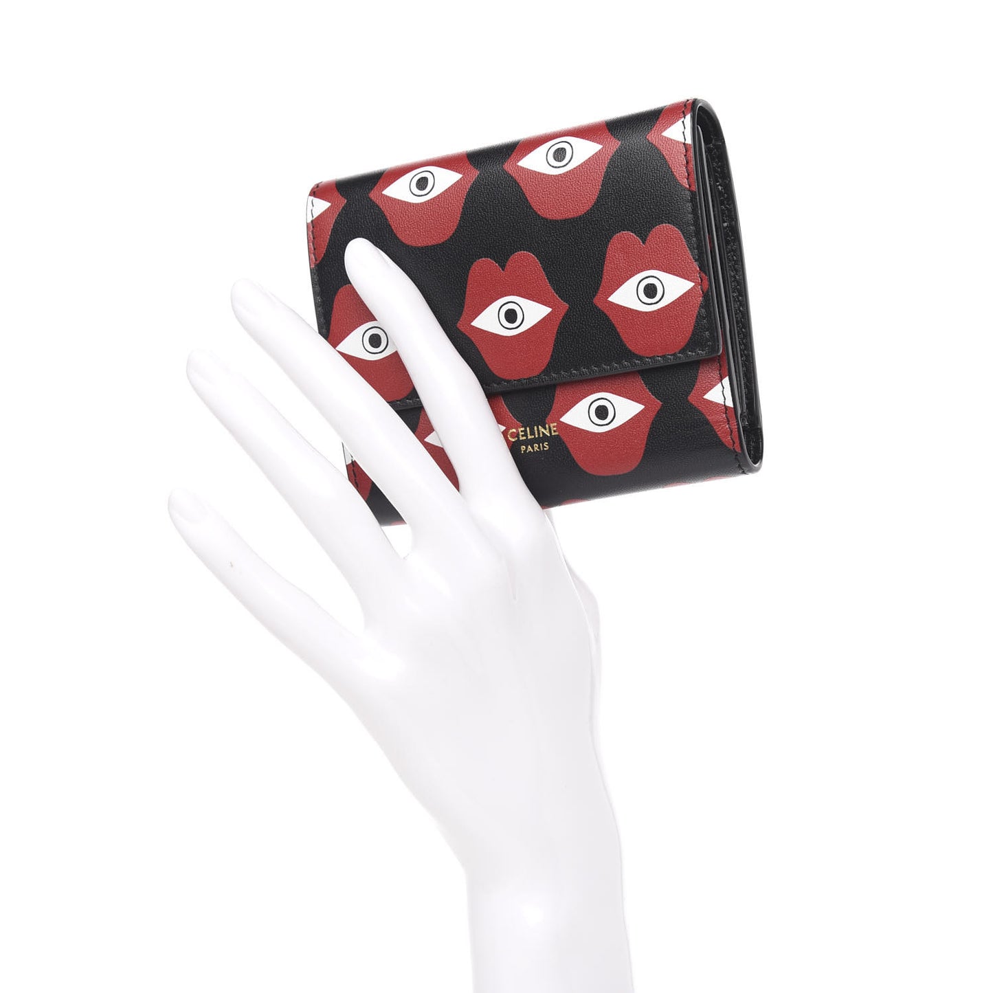 X ANNELI SANAYE HENRIKSSON Smooth Calfskin Telepathic Compact Wallet Red Black