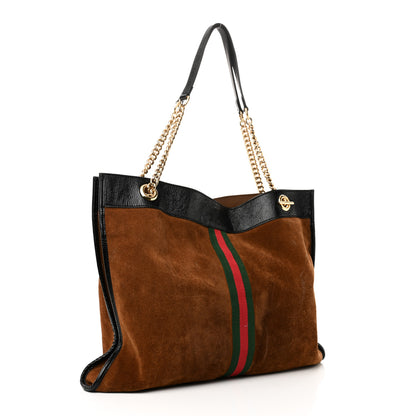 Gucci Suede Patent Large Rajah Chain Tote Nocciola Black 4 of 13