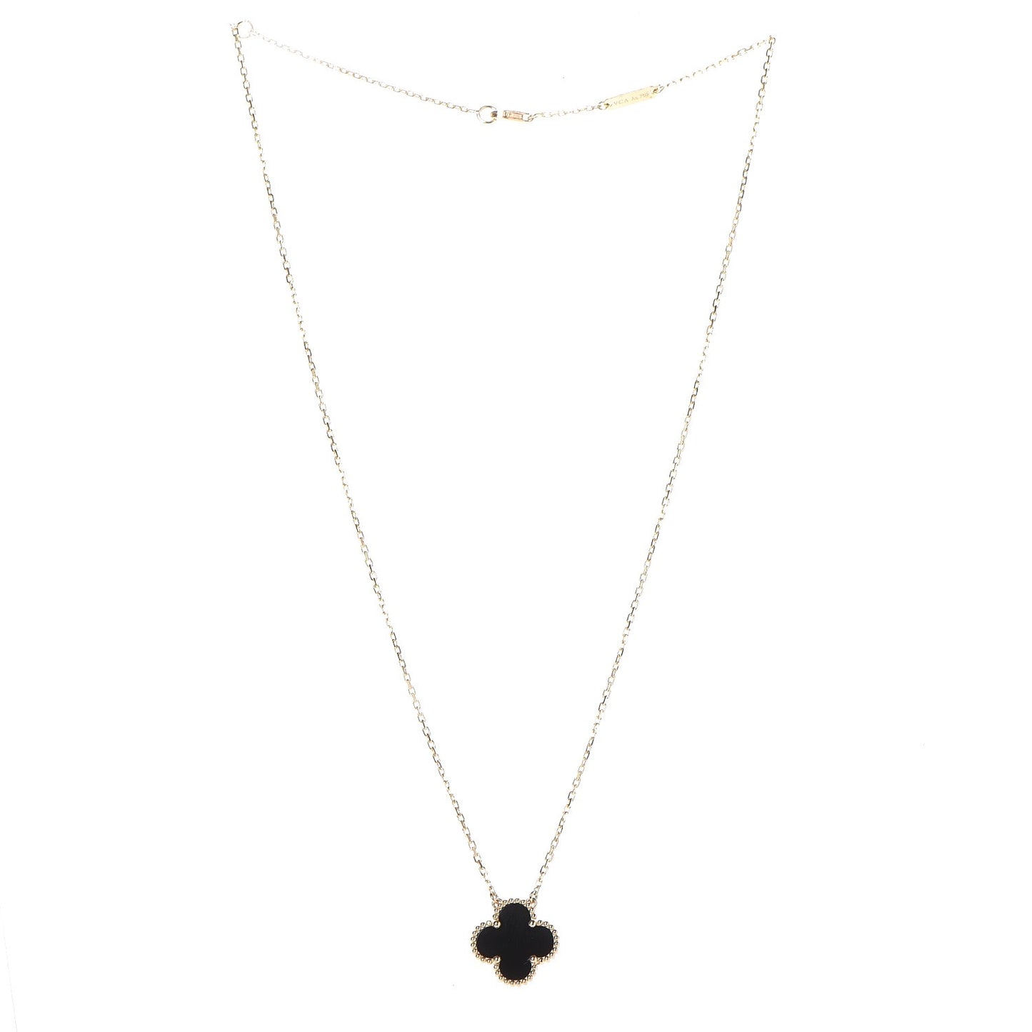 18K Yellow Gold Black Onyx Vintage Alhambra Pendant Necklace