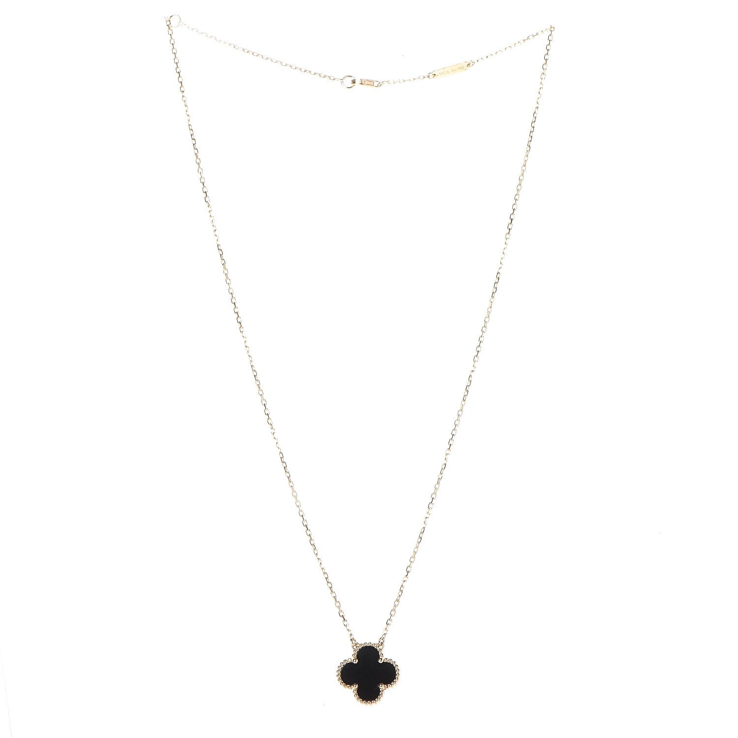 Van Cleef & Arpels 18K Yellow Gold Black Onyx Vintage Alhambra Pendant Necklace 3 of 6