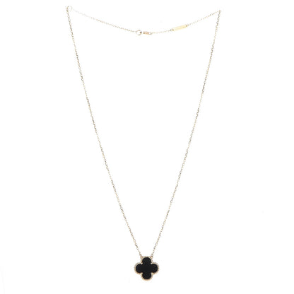 Van Cleef & Arpels 18K Yellow Gold Black Onyx Vintage Alhambra Pendant Necklace 3 of 6