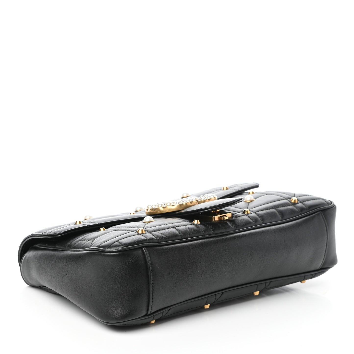Calfskin Matelasse Studded Medium Pearly GG Marmont Shoulder Bag Black