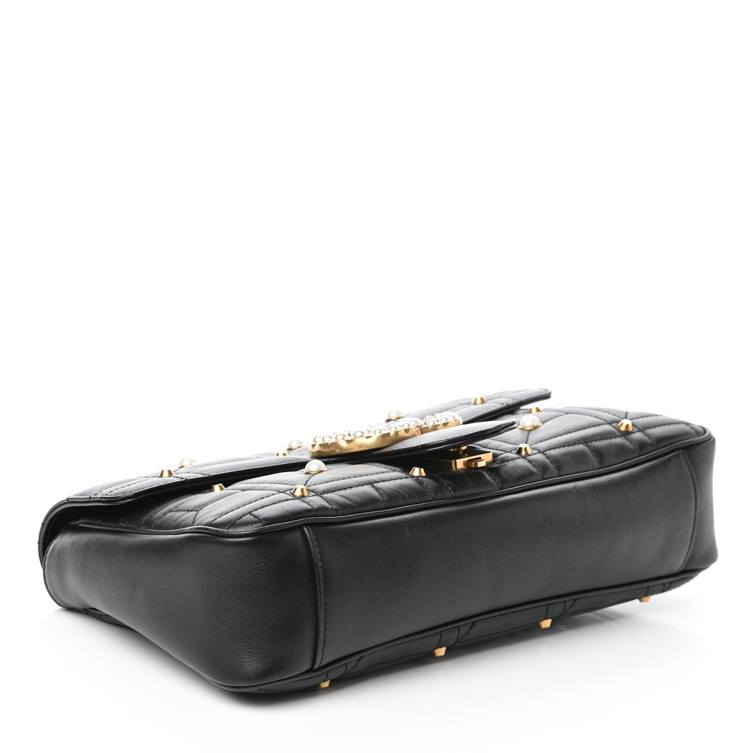 Gucci Calfskin Matelasse Studded Medium Pearly GG Marmont Shoulder Bag Black 4 of 9