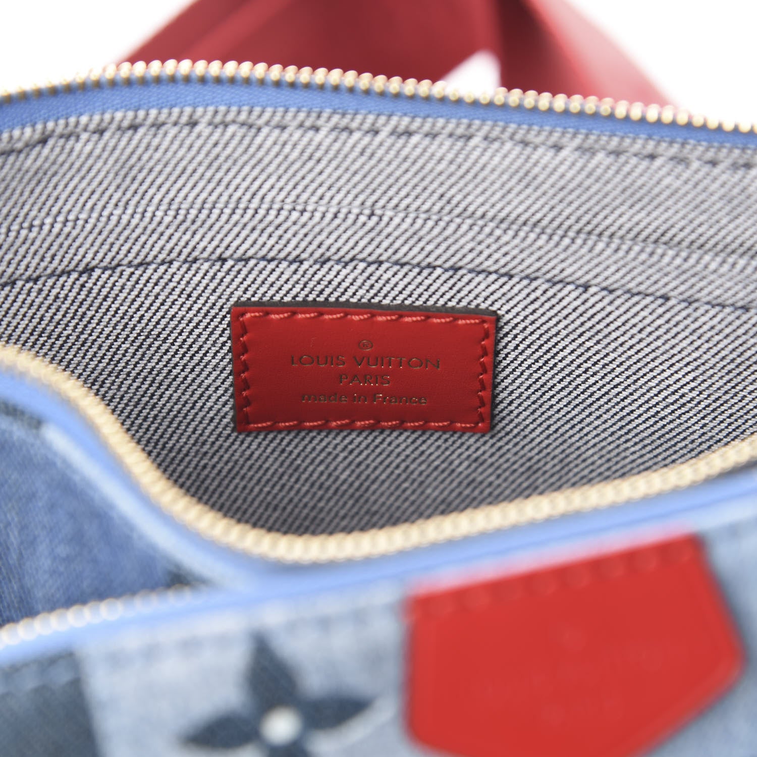Louis Vuitton Denim Damier Monogram Patchwork Multi Pochette Accessories Blue Rouge 8 of 8
