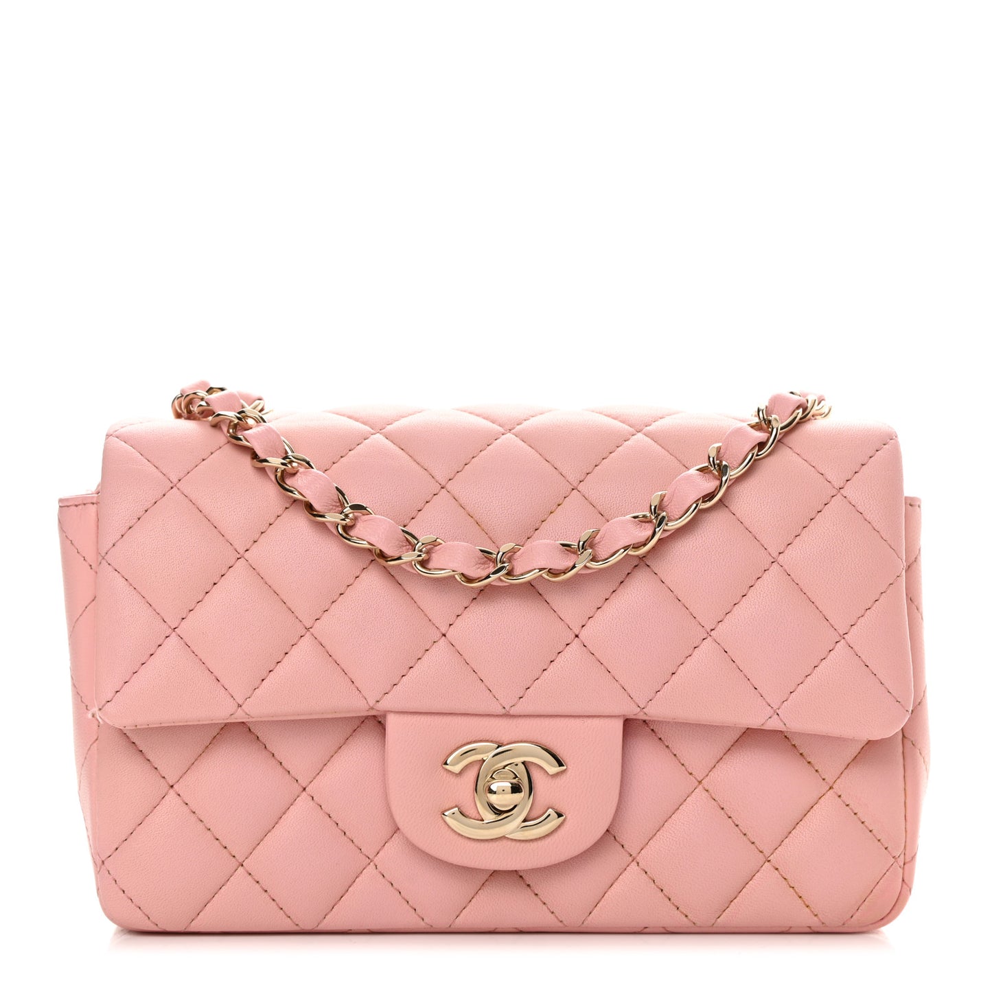 Lambskin Quilted Mini Rectangular Flap Pink