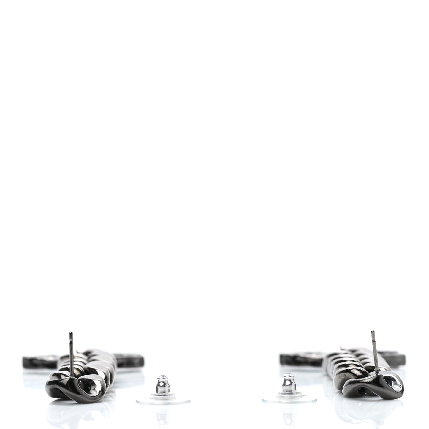 Metal CC Pick Drop Earrings Ruthenium