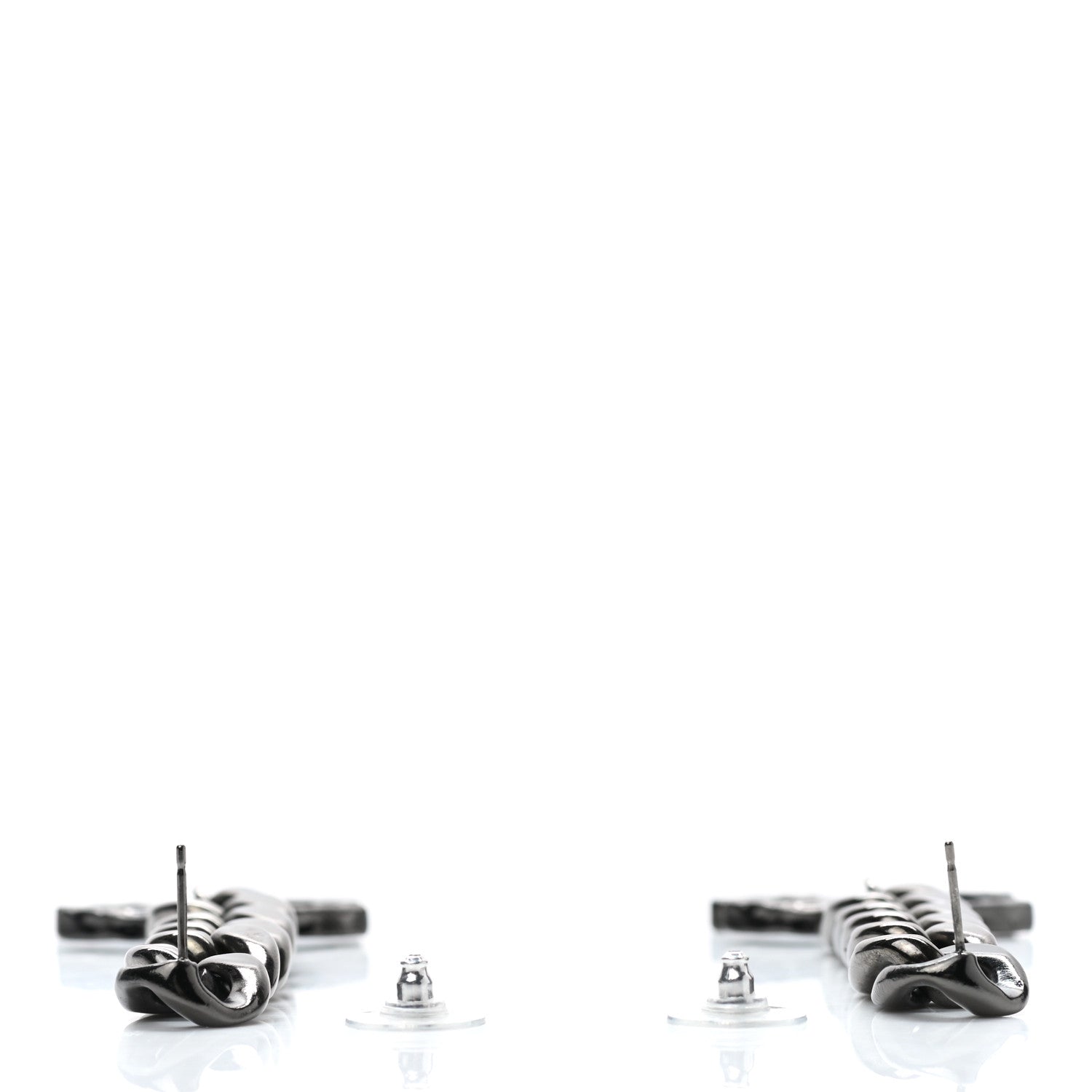Chanel Metal CC Pick Drop Earrings Ruthenium 3 of 4