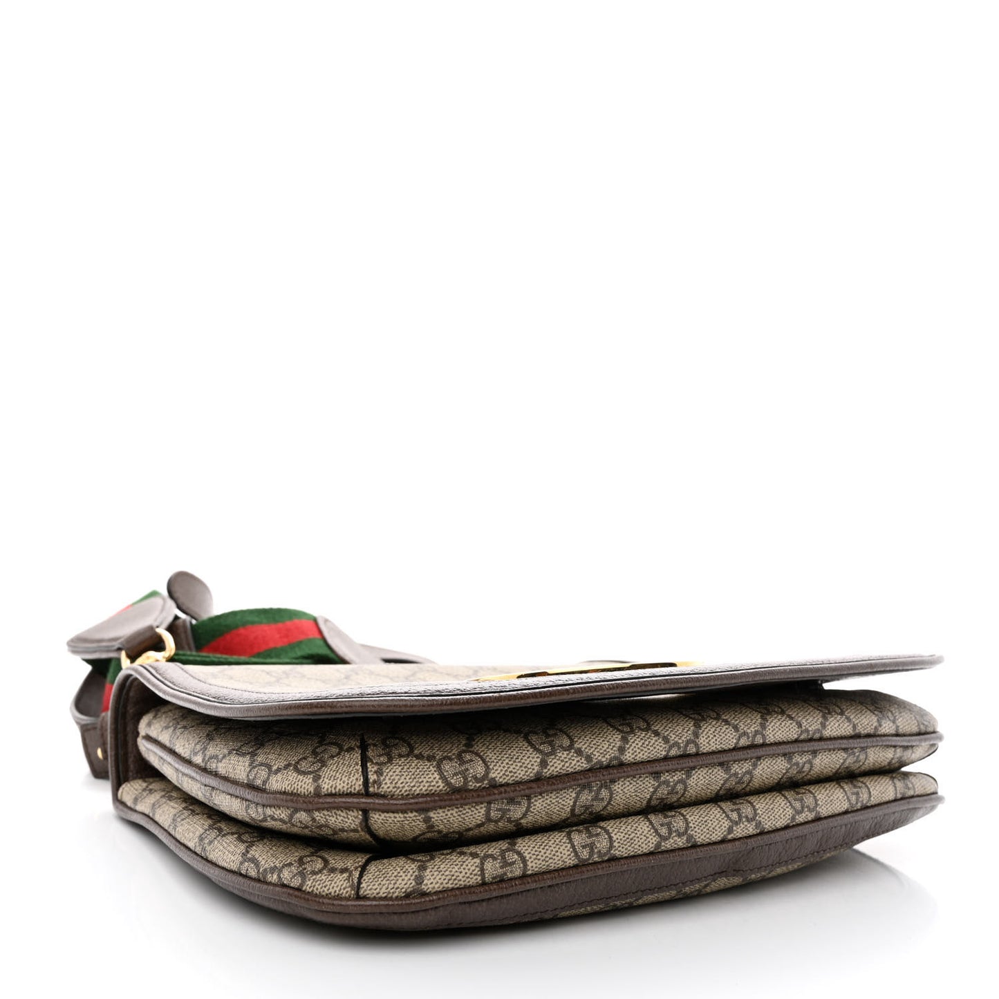 GG Supreme Monogram Textured Dollar Calfskin Web Medium Blondie Shoulder Flap Bag Beige Ebony New Acero