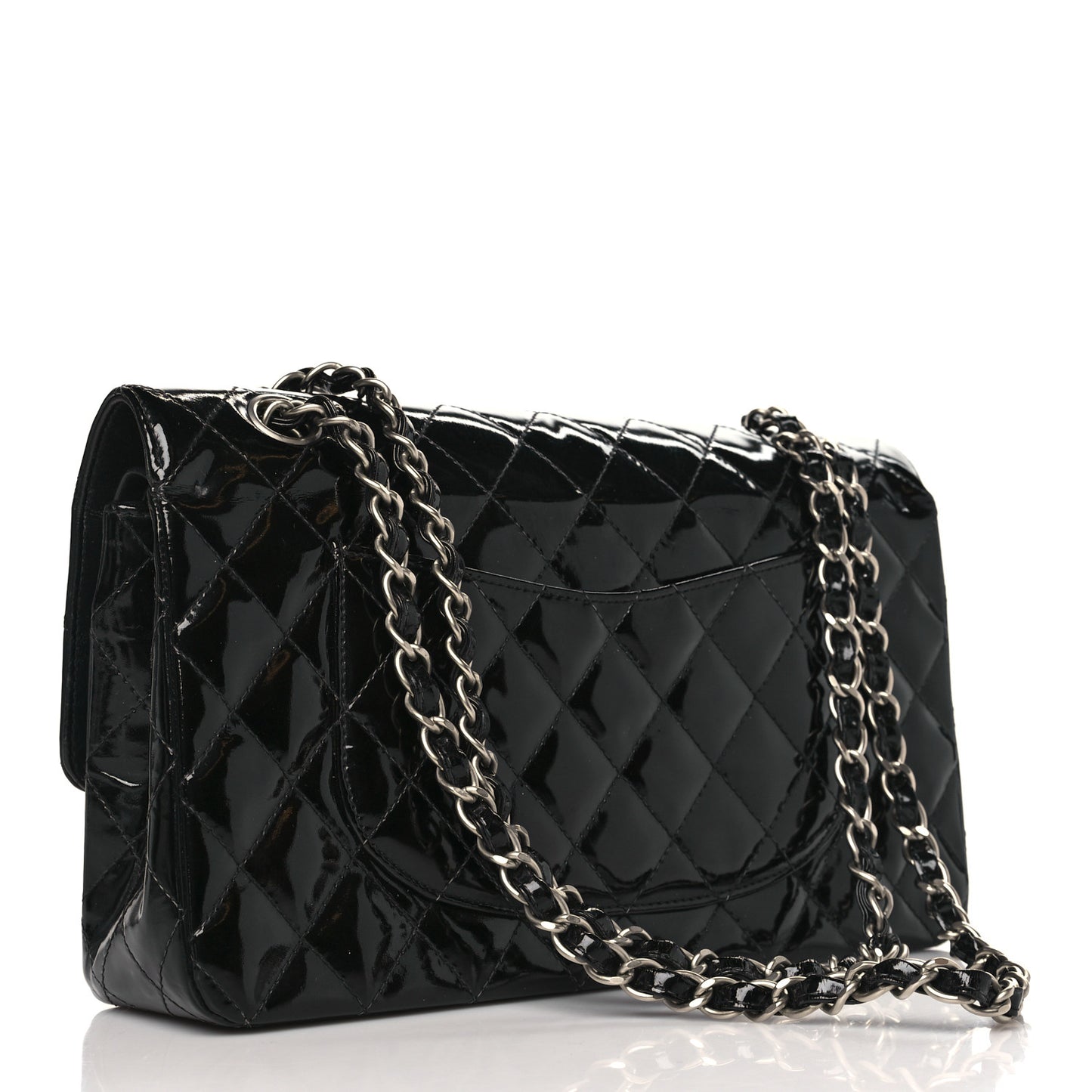 Patent Quilted Medium Double Flap Black