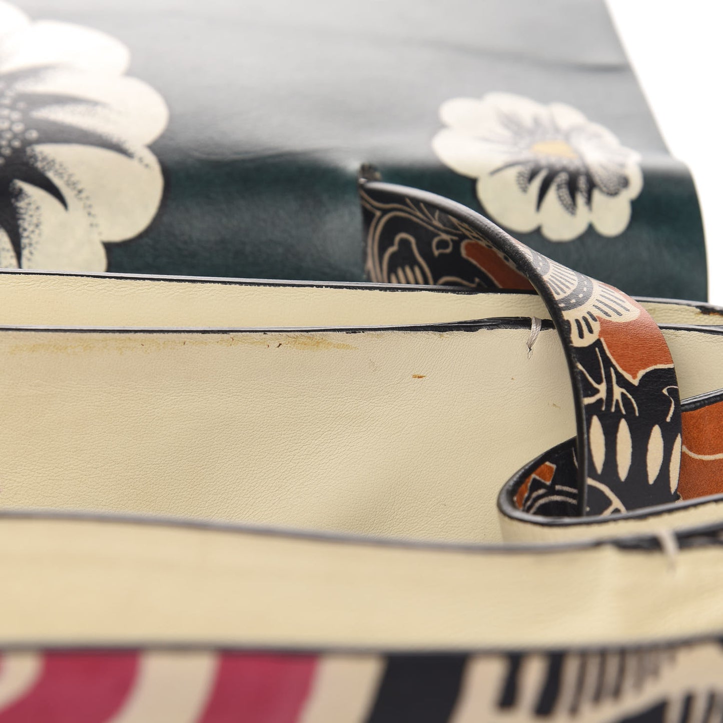 Calfskin Floral Print Mime Single Handle Bag Green