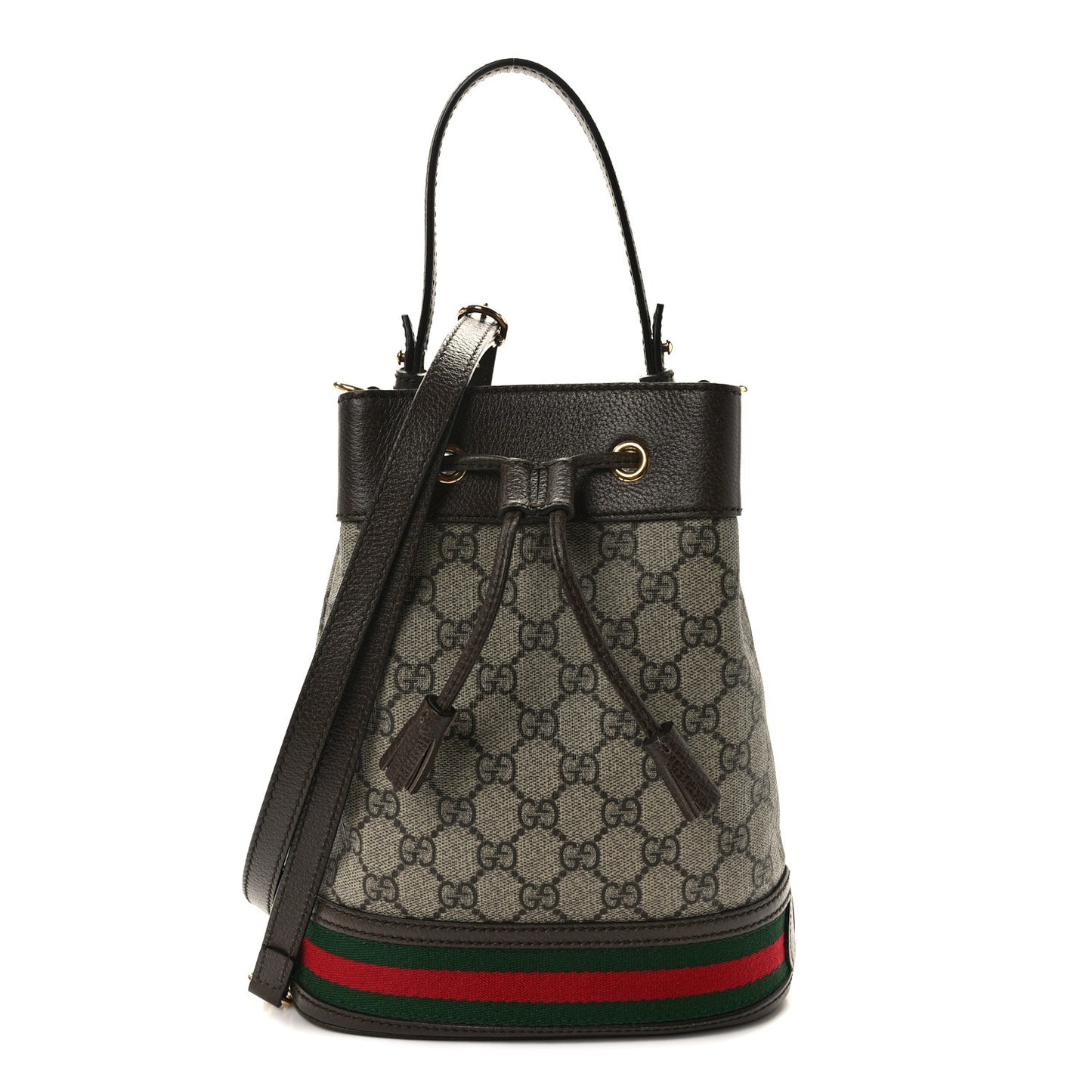 GG Supreme Monogram Web Small Ophidia Bucket Bag Brown