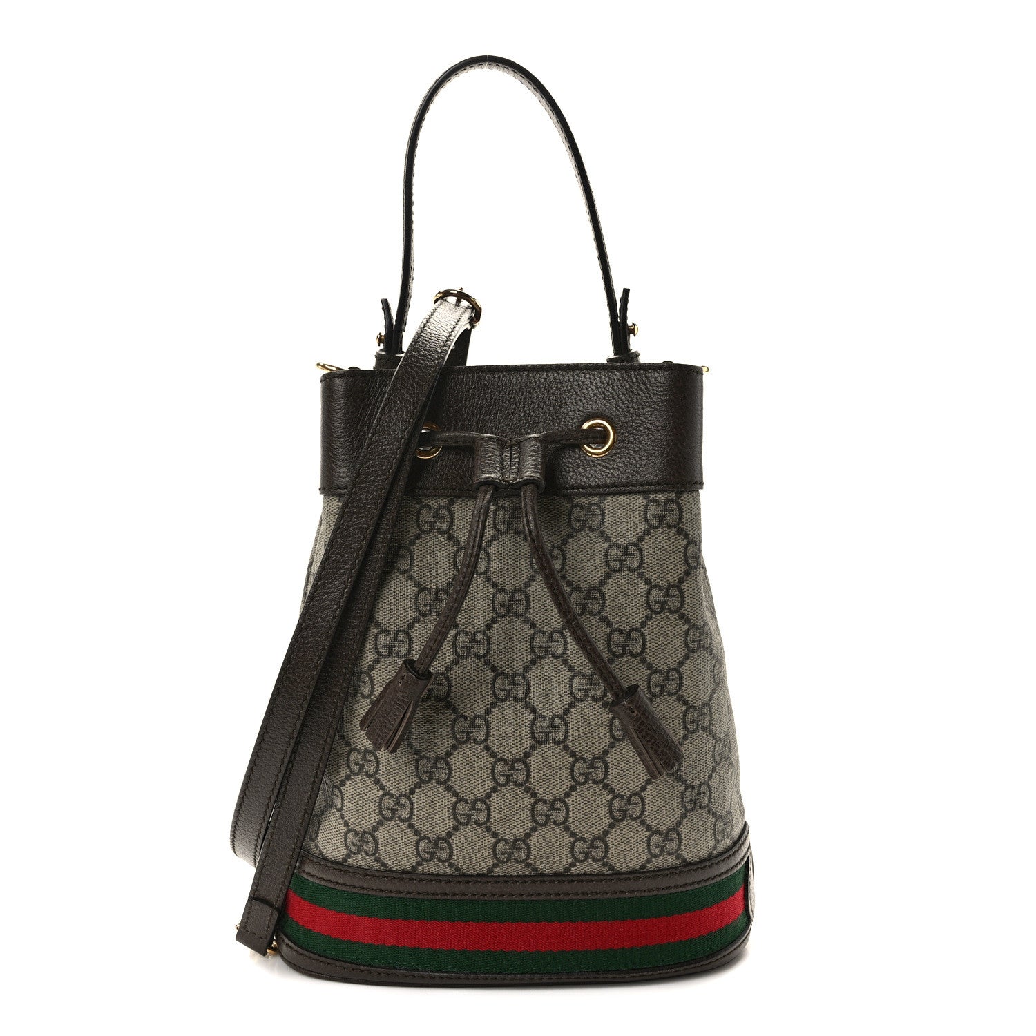Gucci GG Supreme Monogram Web Small Ophidia Bucket Bag Brown 1 of 10