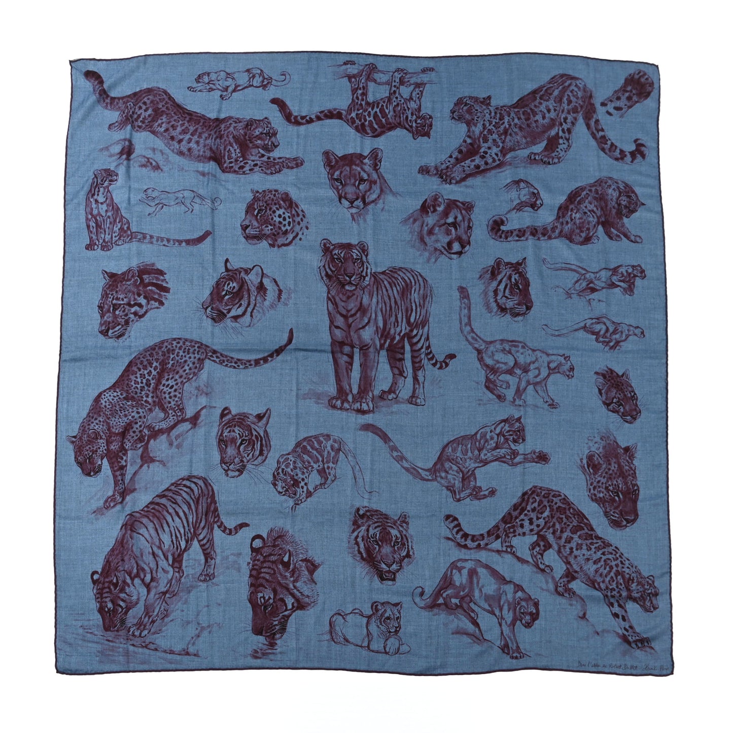 Cashmere Silk Dans L'atelier Shawl 140 Bleu Chine Prune Cassis