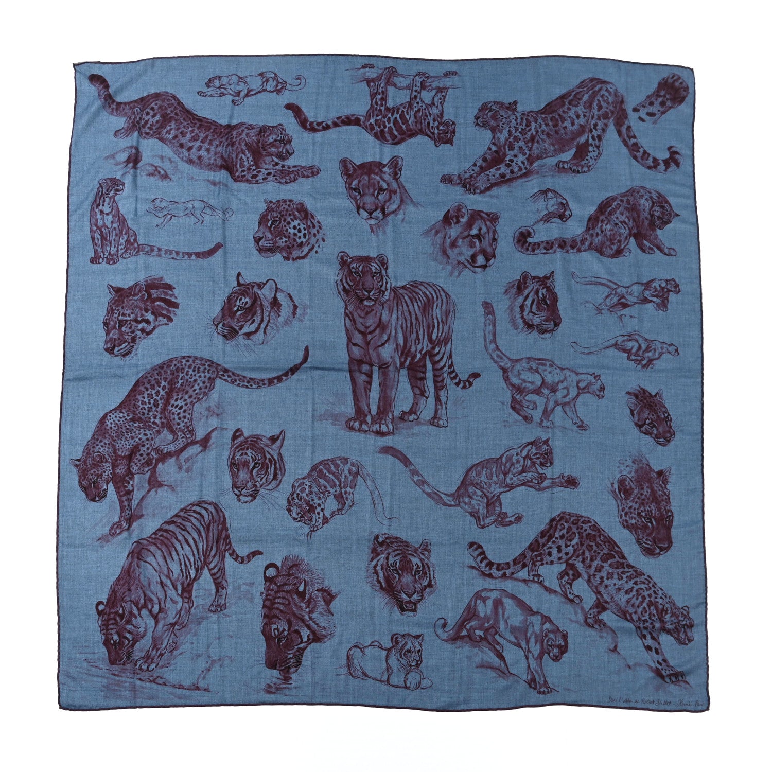 Hermes Cashmere Silk Dans L'atelier Shawl 140 Bleu Chine Prune Cassis 1 of 5