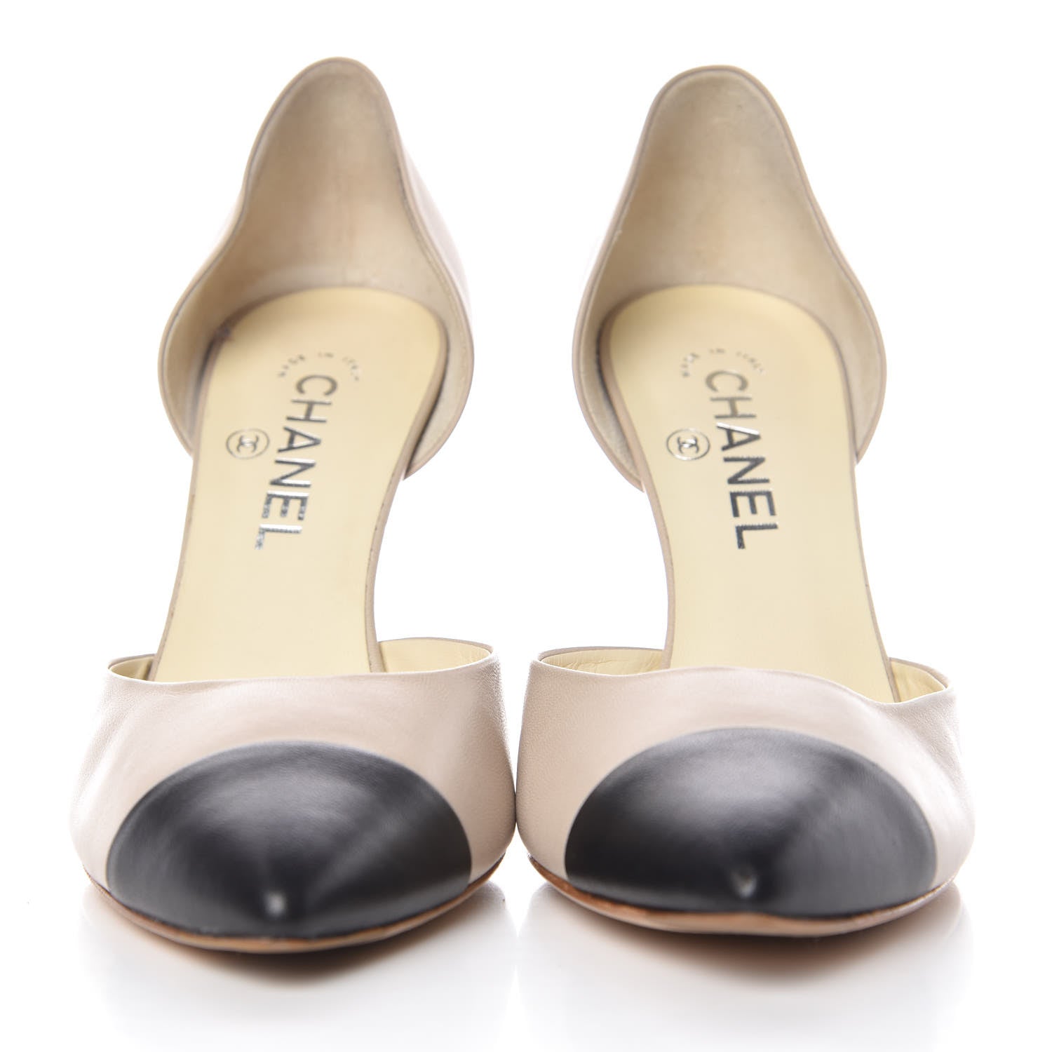 Chanel Lambskin Cap Toe d'Orsay Pumps 39.5 Beige Black 2 of 8