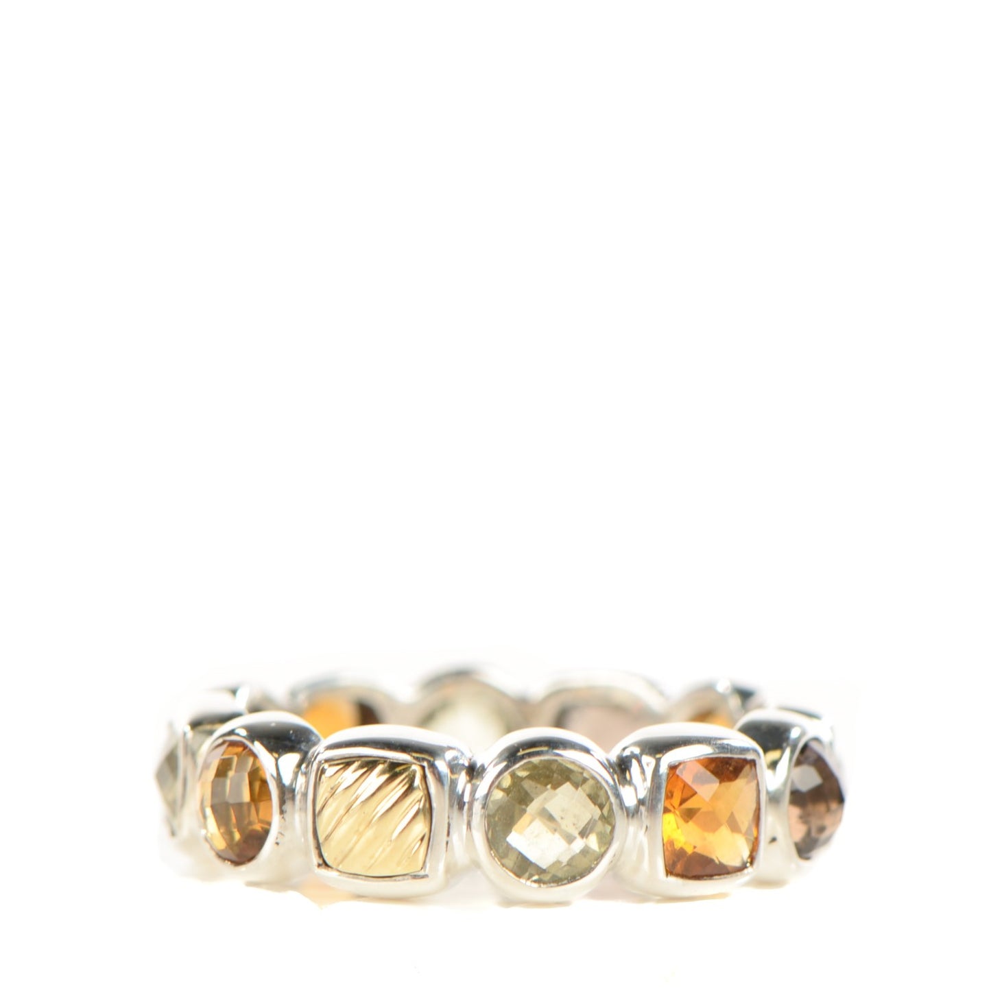 Sterling Silver 18K Gold Prasiolite Citrine Smoky Quartz Eternity Ring 53 6.5
