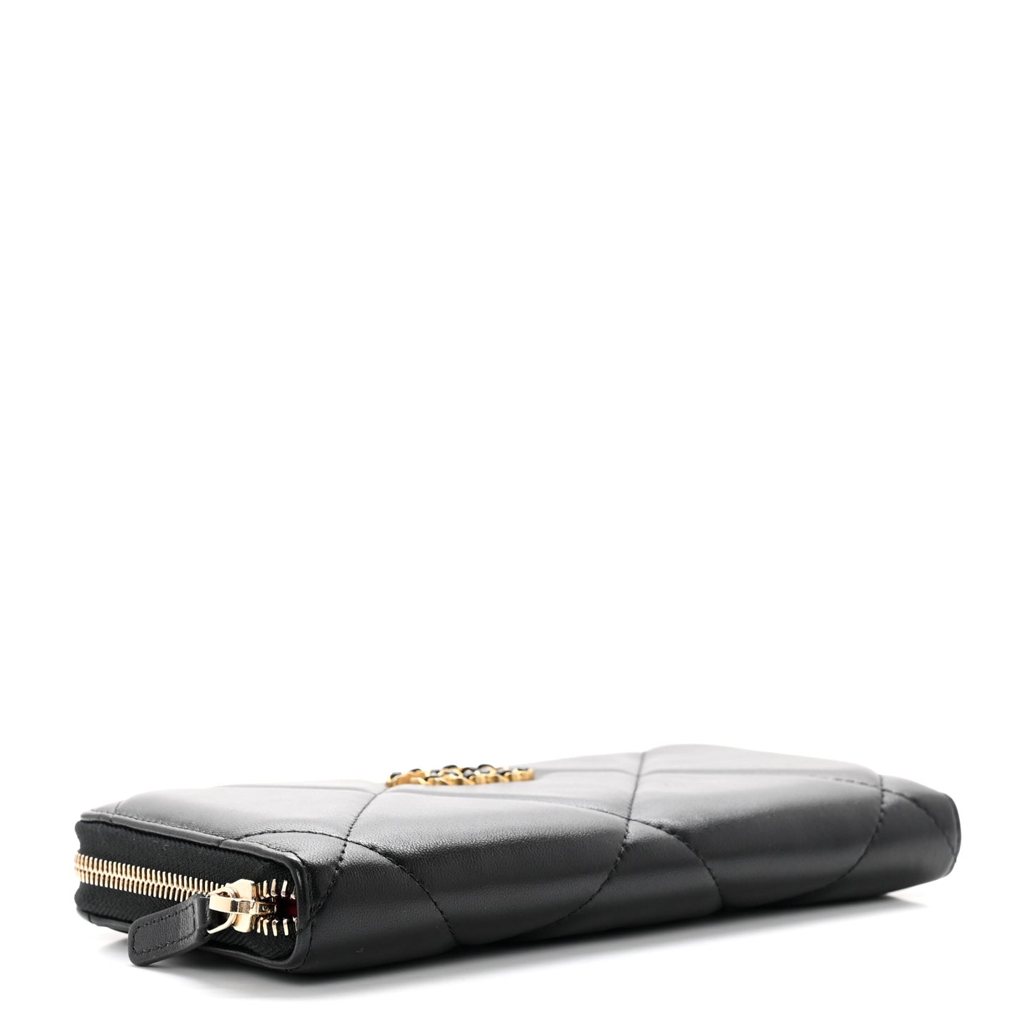 Lambskin Quilted 19 Long Zipped Around Wallet Black