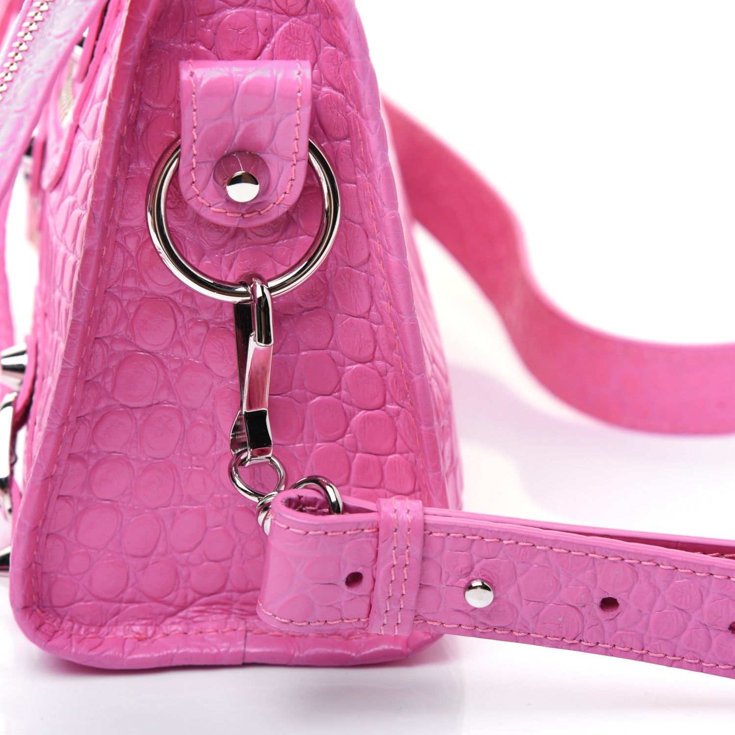 Balenciaga Shiny Supple Calfskin Crocodile Embossed Classic Silver Hardware Mini City Baby Pink 30 of 32