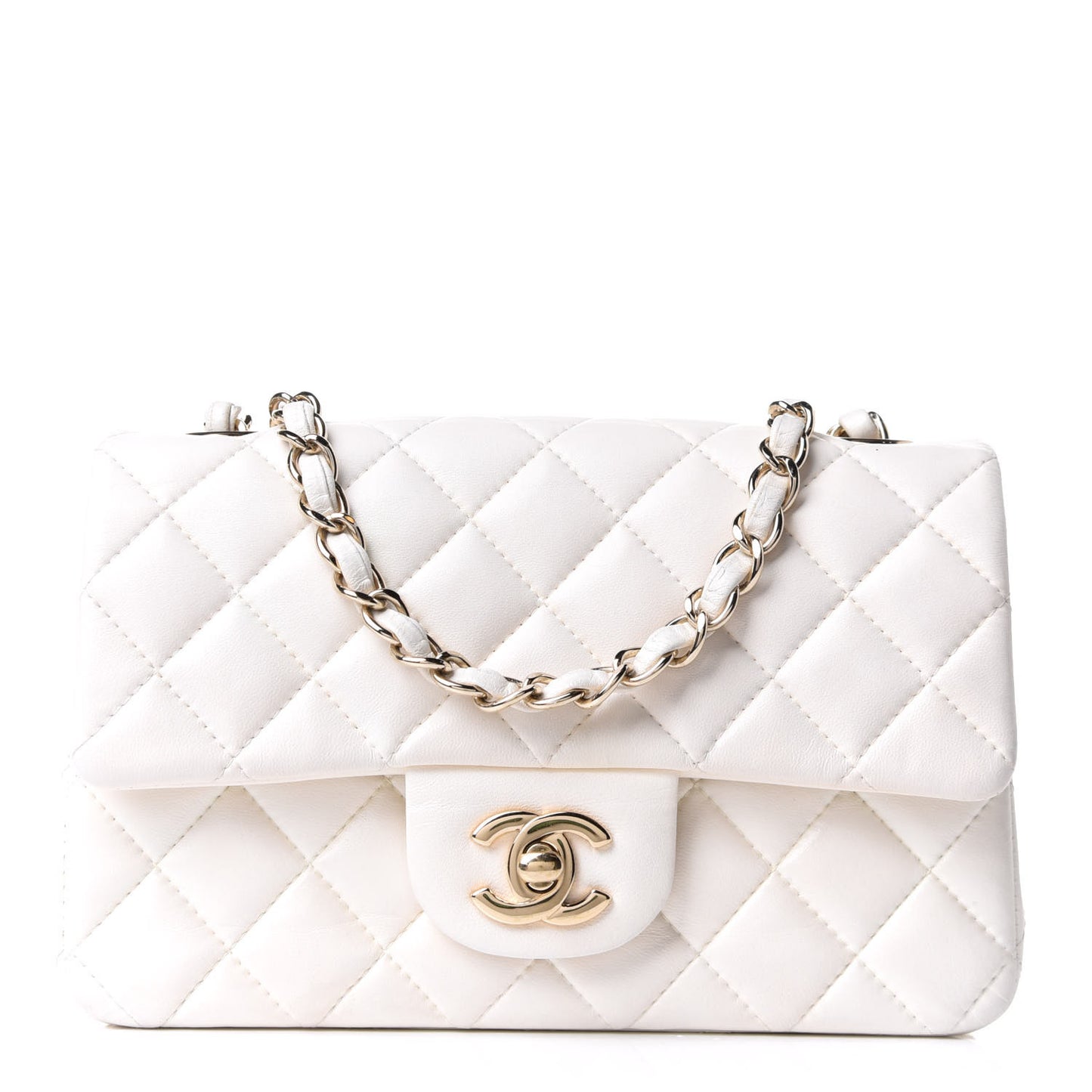 Lambskin Quilted Mini Rectangular Flap White