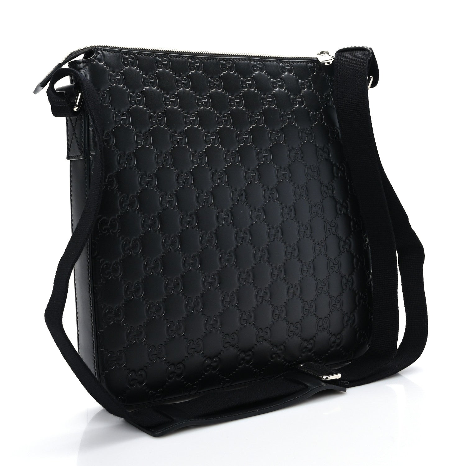 Gucci Guccissima Signature Medium Flat Messenger Bag Black 3 of 9