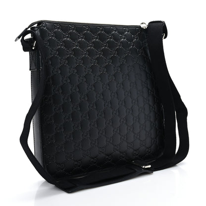 Gucci Guccissima Signature Medium Flat Messenger Bag Black 3 of 9
