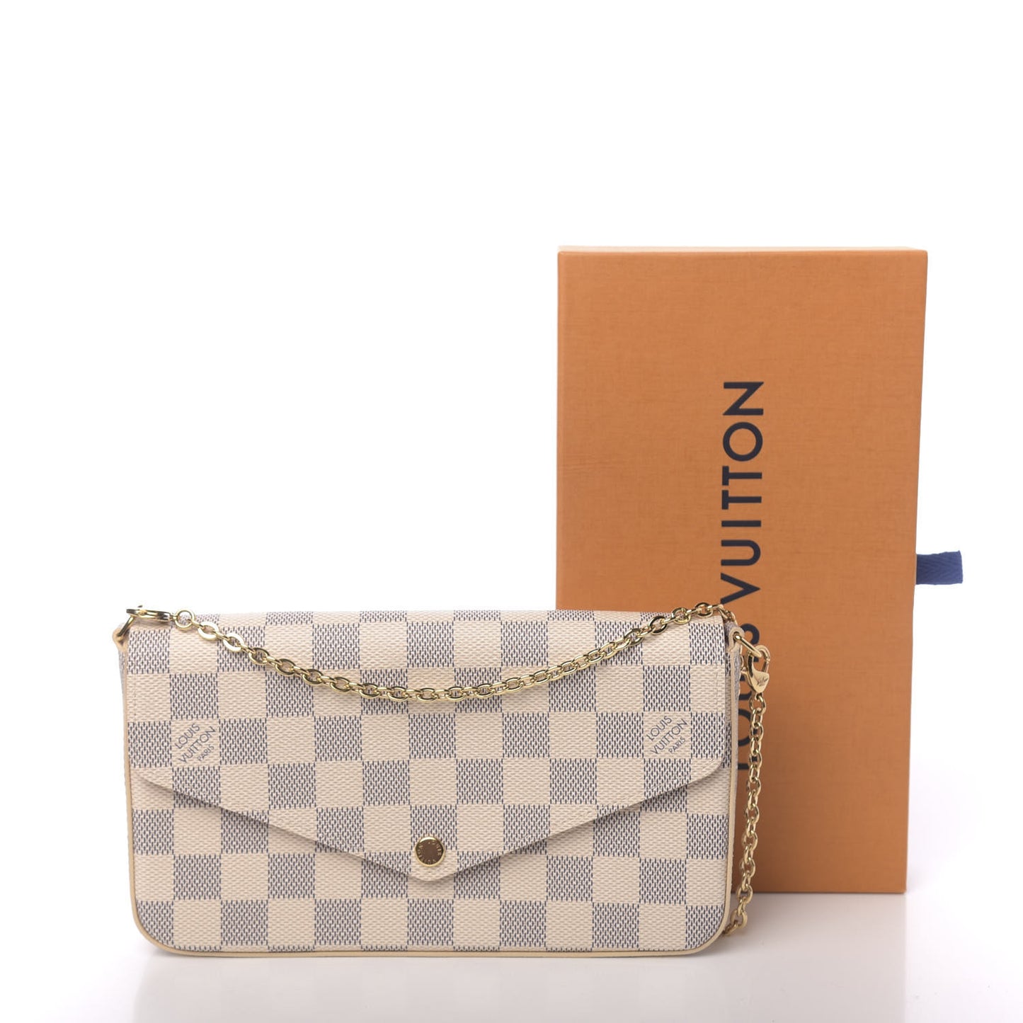 Damier Azur Pochette Felicie Chain Wallet Rose Ballerine