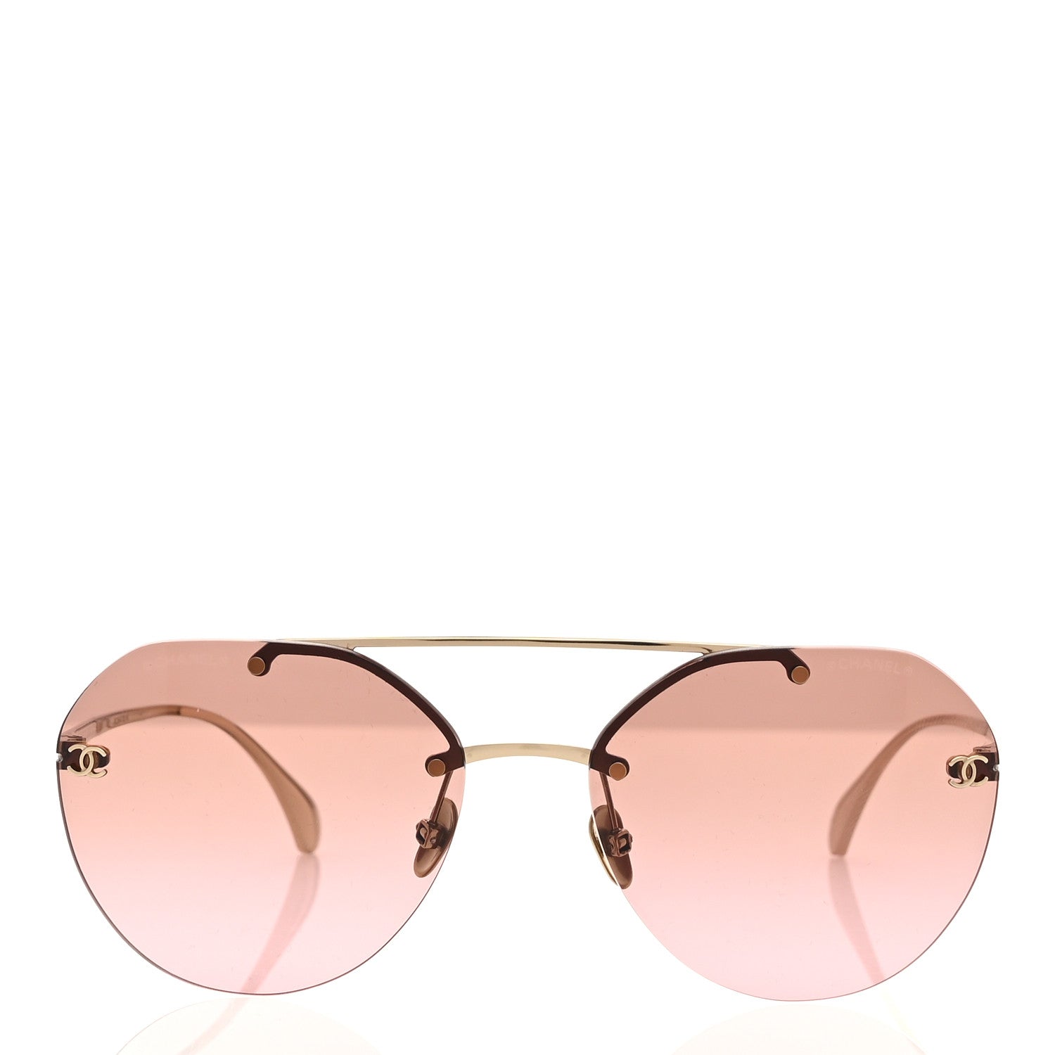 Chanel Titanium Polarized Rimless Square Sunglasses 4271-T Gold Violet 2 of 7