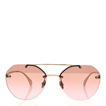 Chanel Titanium Polarized Rimless Square Sunglasses 4271-T Gold Violet 2 of 7