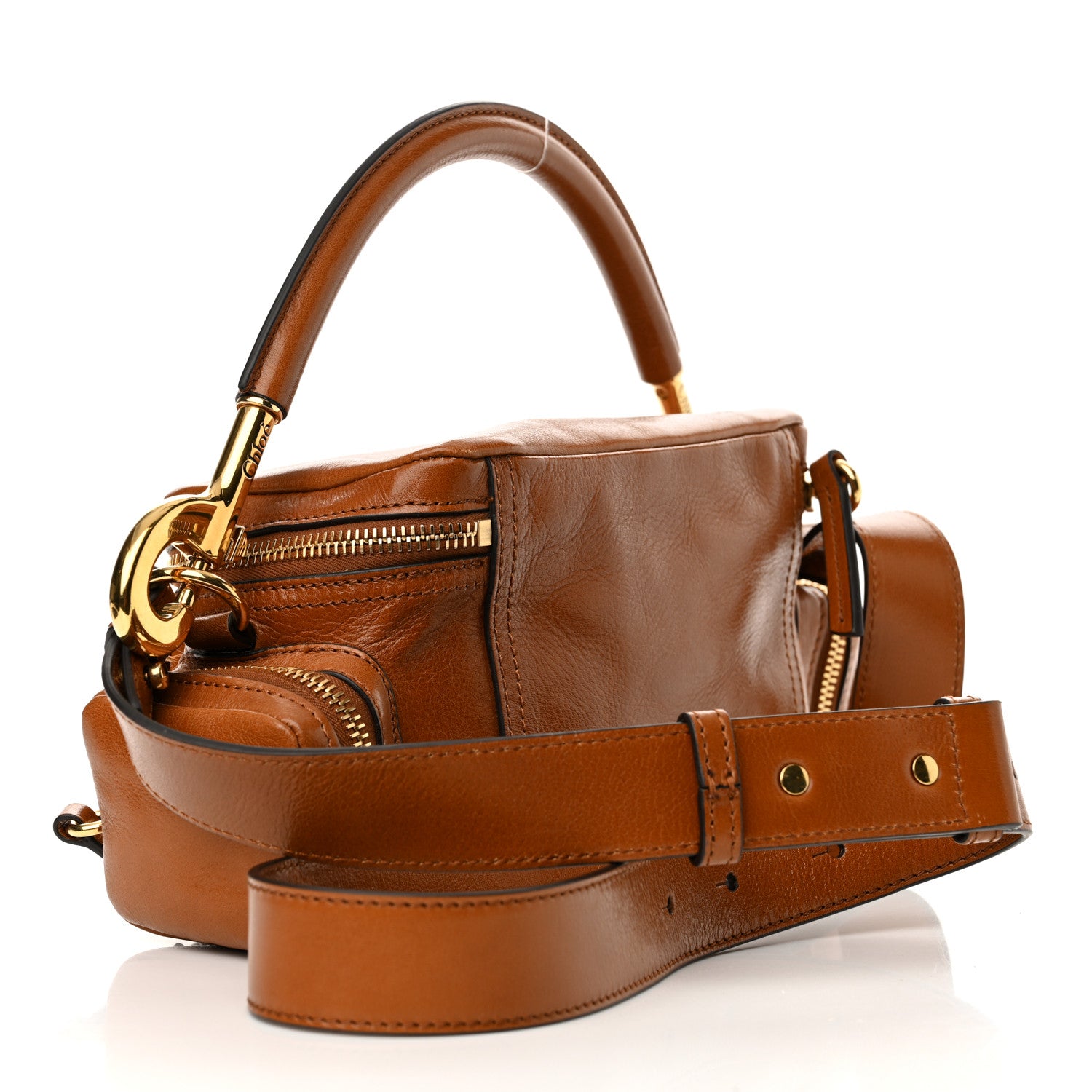 Chloe Shiny Buffalo Small Double Carry Camera Bag Clay Brown